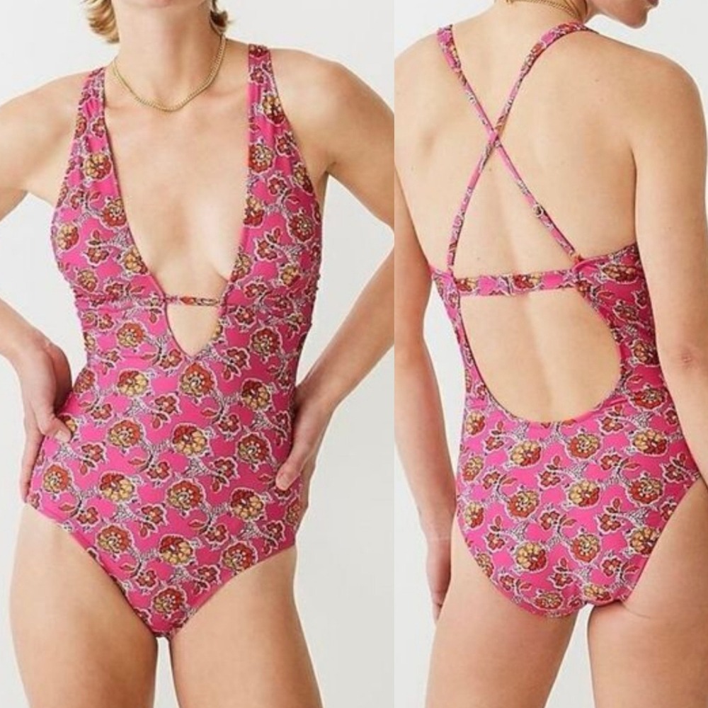 NEW J.Crew Halter Neck Cutout One Piece Swimsuit Sz 14 Ratti Pink‎ Blooms NWT